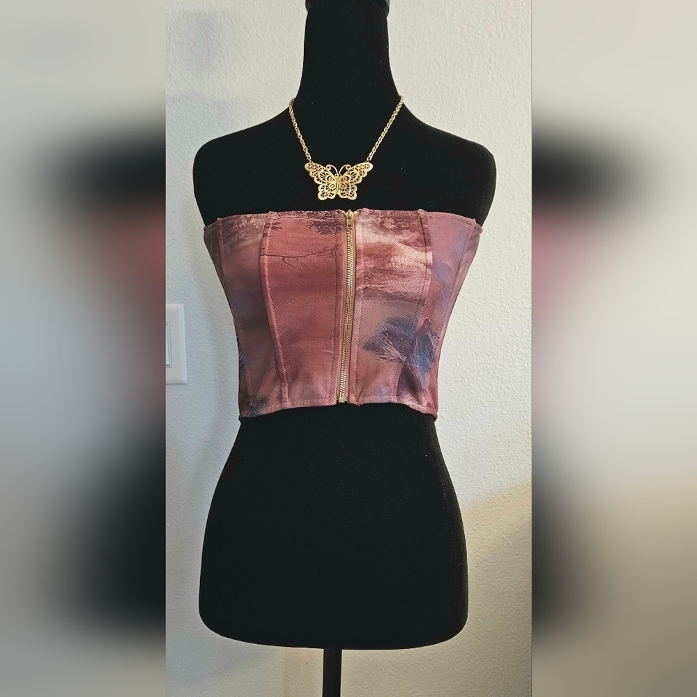 Windsor Strapless Corset Crop Top Pink Mauve Size L Y2K